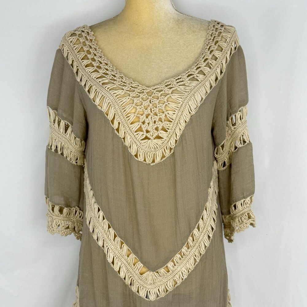 John Fashion Women’s Macrame Crochet Tunic Top Green XL Boho Festival Beachy - Picture 8 of 16